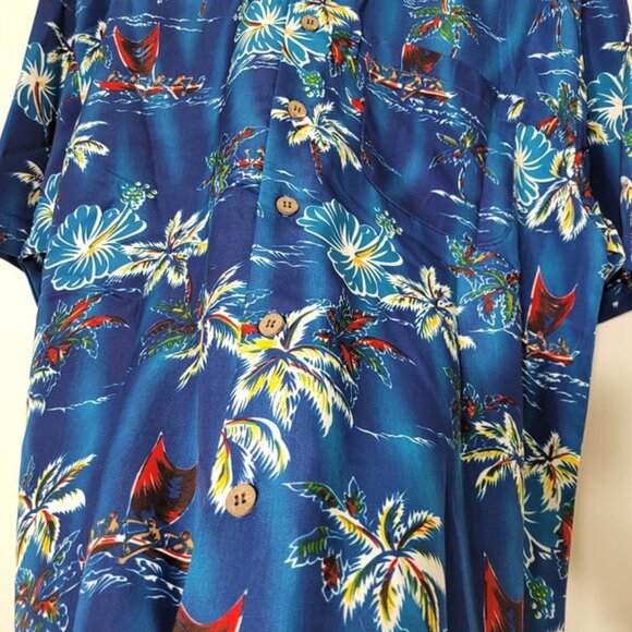 Aloha Joe Vintage Blue Hawaiian Print Short Sleeve Y2K Button-Down Casual Shirt - Picture 10 of 16